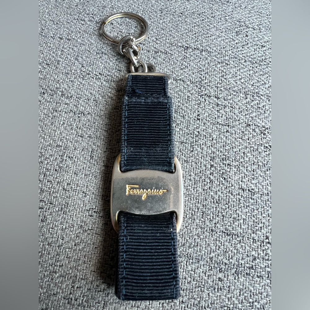Salvatore Ferragamo Vara Bow Fabric Keychain with Silver Detail